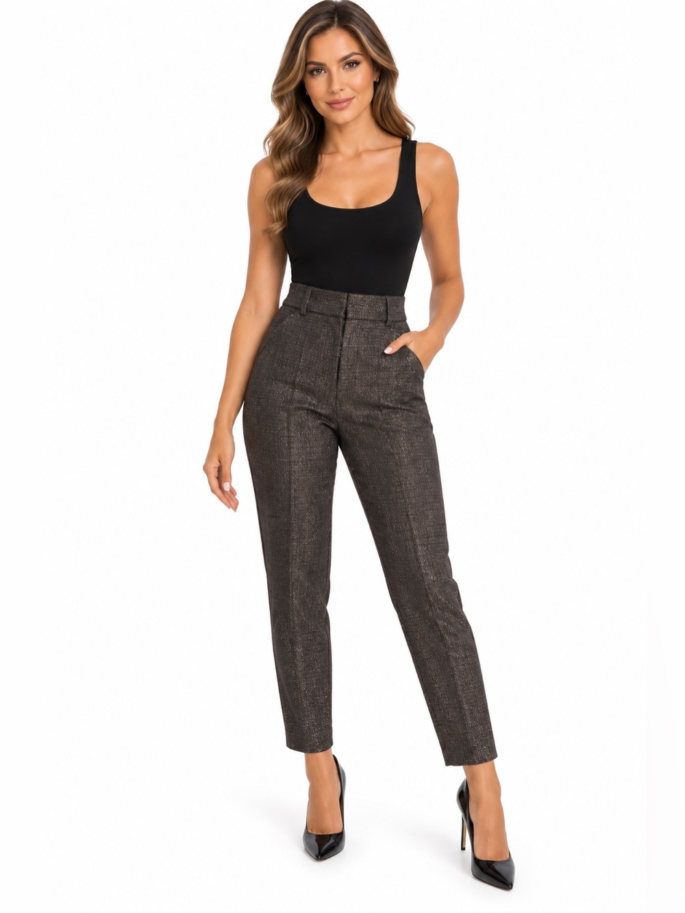 7th Avenue Design Studio Metallic Brown Slim Ankle Pants Size 4